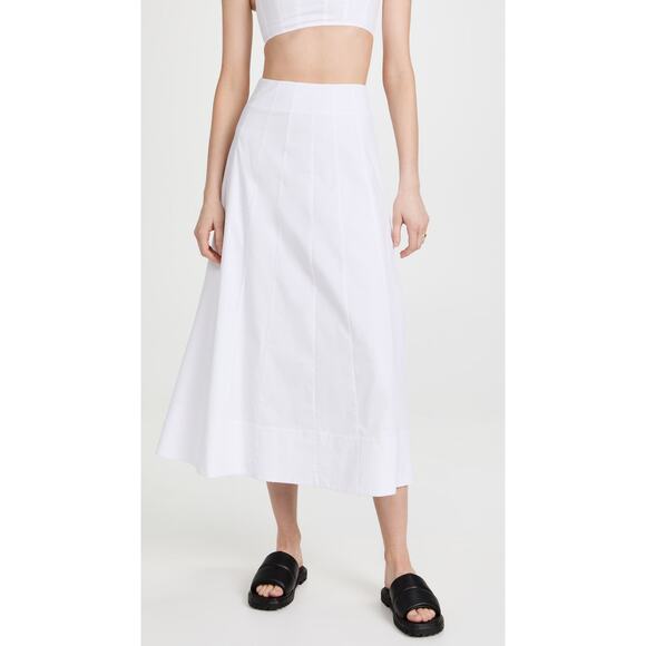 STAUD Wells Poplin Midi Skirt - 0 White